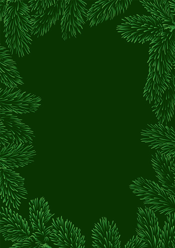 Green frame with pine branches for Christmas illustration, winter poster and card design.