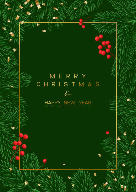 vector illustration of christmas background with branches of christmas tree on the green. - christmas background stock illustrations