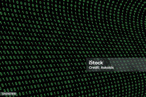 Binary Code Grid From Bright Green Digits On Black Background Matrix ...