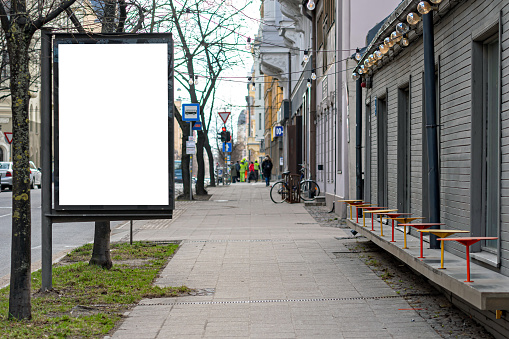 vertical blank billboard on the city street,outdoor advertising mockup