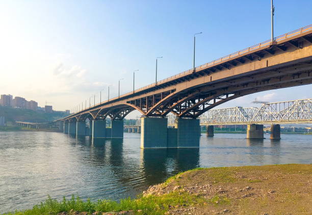 istock Two bridges through the Yenisei River 1340108350