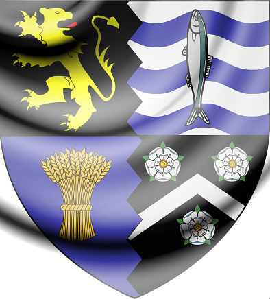 Ceredigion coat of arms, Wales. 3D Illustration.