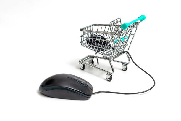 istock computer mouse and shopping cart isolated on white background, online shopping concept 1340109114