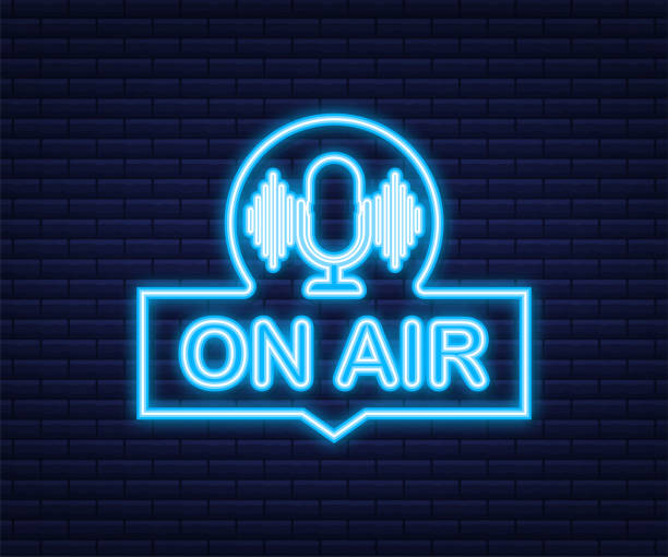 Podcast icon like on air live. Podcast. Badge, icon, stamp, logo. Radio broadcasting or streaming. Neon icon. Vector stock illustration. Podcast icon like on air live. Podcast. Badge, icon, stamp, logo. Radio broadcasting or streaming. Neon icon. Vector stock illustration interview event patterns stock illustrations