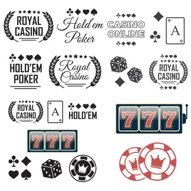 Vector illustration of Poker club and casino vector sign set
