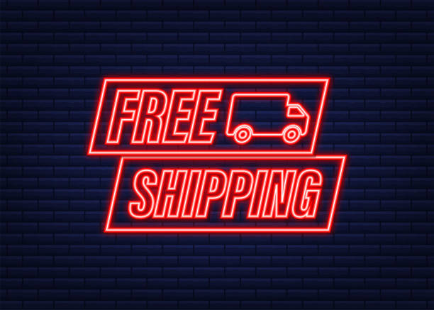 Free shipping. Neon icon. Badge with truck. Vector stock illustrtaion. Free shipping. Neon icon. Badge with truck. Vector stock illustrtaion 11189 stock illustrations