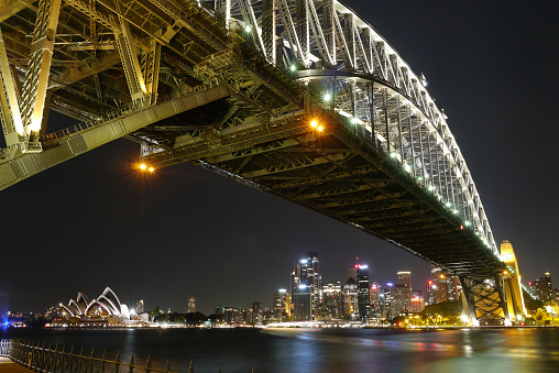 Harbour bridge at night in Sydney, Australia.