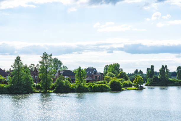 istock Furzton Lake  under blue cloudy sky in Milton Keynes 1340124638