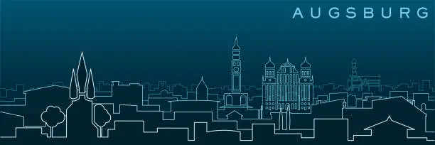 Vector illustration of Augsburg Multiple Lines Skyline and Landmarks