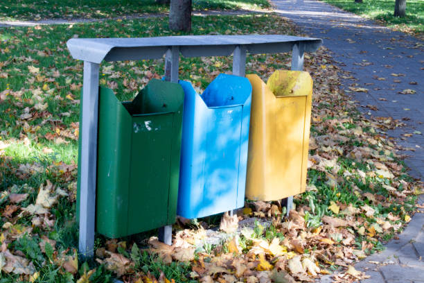 istock Different Colored Bins For Collection Of Recycle Materials 1340128901