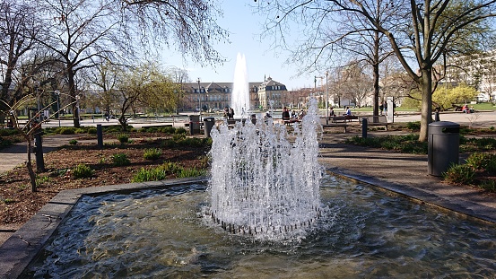 Germany. End of March. Stuttgart, the city of parks and fountains.
