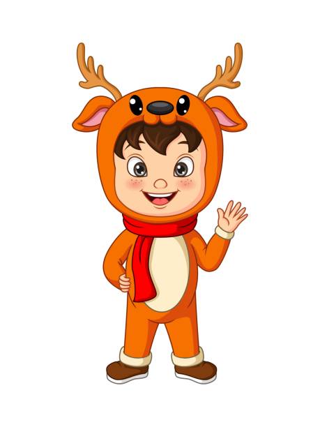 Cartoon little boy wearing deer costume Vector illustration of Cartoon little boy wearing deer costume kid animal costume stock illustrations
