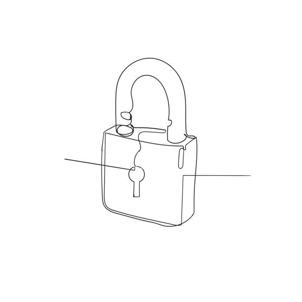 illustrazioni stock, clip art, cartoni animati e icone di tendenza di linea continua disegno lucchetto illustrazione vettoriale isolato - padlock lock security system security