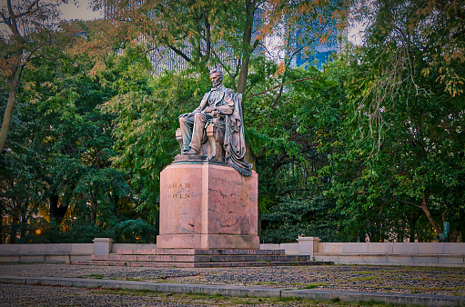 monument of Abraham Lincoln in Millinneum Park located in Chicago Illinois