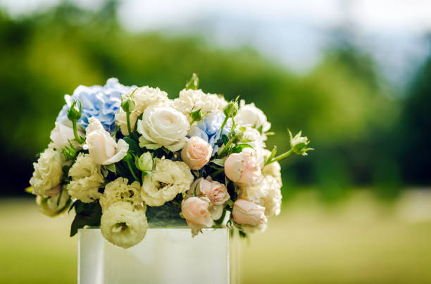 istock Hydrangea and roses floral wedding decoration. 1340145205