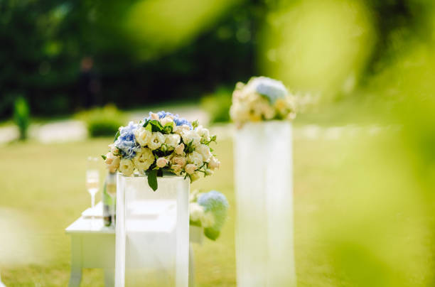 istock Hydrangea and roses floral wedding decoration. 1340145206