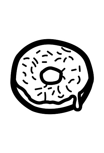 Donut icon vector illustration in monochrome color. Icon for sign design or UI design for sweet food related business, cafeteria, bakery, donut stand, café chain store. Donut icon logo, app, UI.