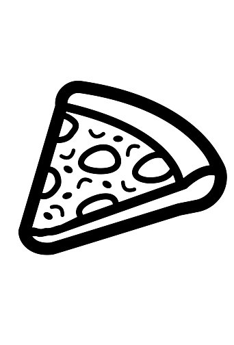 Pizza Slice icon vector illustration in monochrome color. Icon for sign design or UI design for fast food related business, street food, Italian restaurant, food truck, Pizza stand. Pizza Slice icon logo, app, UI.