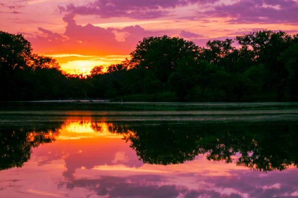 Sunset over a lagoon stock photo