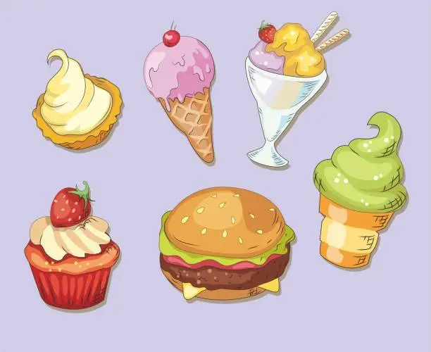 Vector illustration of A vector illustration for dessert and fast food