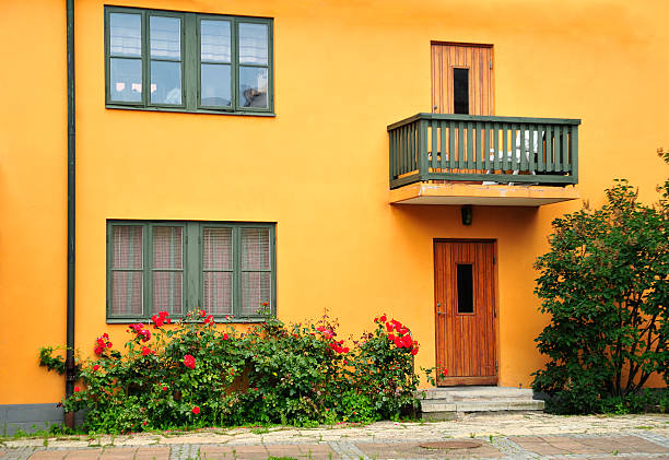 istock Wood Front Door on a stone Town House 134016458