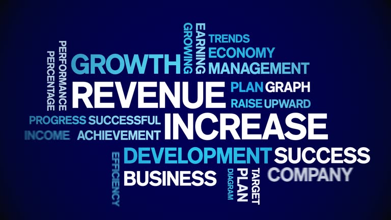 Revenue increase Animated Tag Word Cloud,Text Design Animation seamless loop.