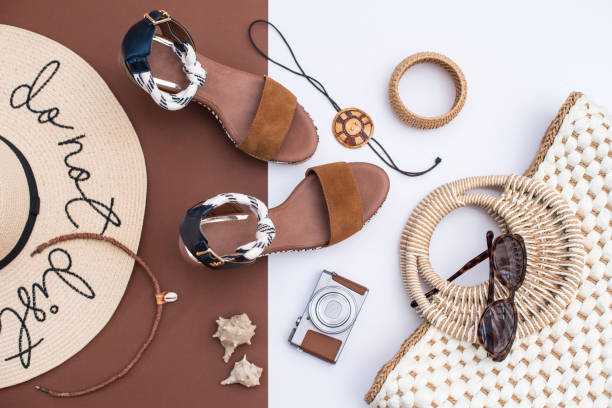 istock Female Summer Personal Accessories in White and Brown Colors 1340182029