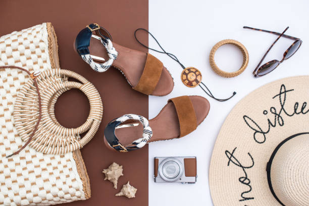 istock Female Summer Personal Accessories in White and Brown Colors 1340182033