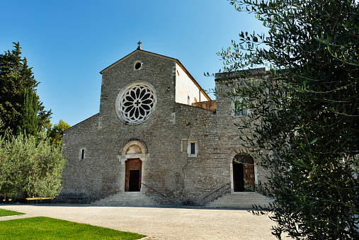 Cistercian Valvisciolo Abbey near Sermoneta ,facade of the church with beautiful rose window