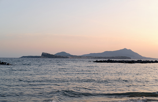 Sea with Ischia and Procida Islands seen from the bay of Naples, Italy