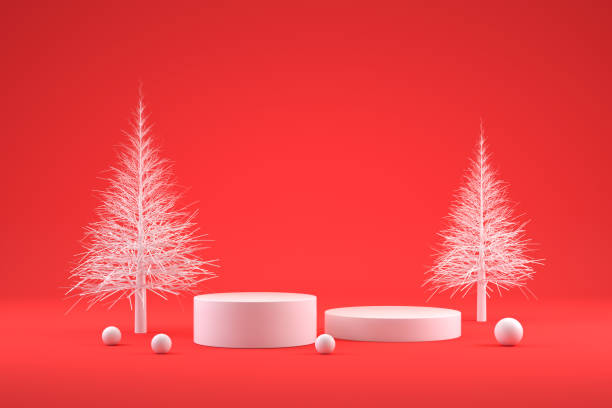 istock Empty Product Stand, Platform, Podium, Christmas New Year Concept, Red Background 1340189567