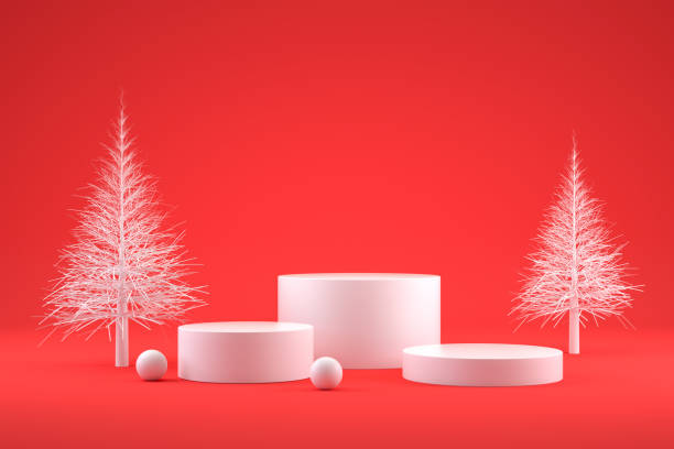 istock Empty Product Stand, Platform, Podium, Christmas New Year Concept, Red Background 1340189627