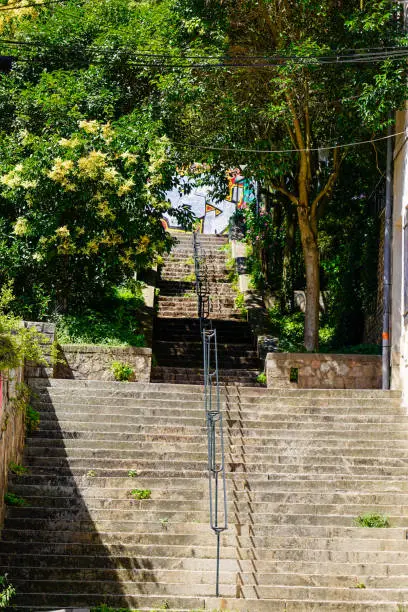 Stairs in the city center of Nantes to access Butte Sainte-Anne