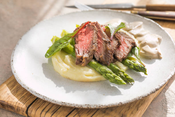 istock Traditional steak and mashed potatoes with blanched asparagus 1340193442