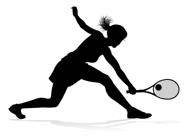 ilustrações de stock, clip art, desenhos animados e ícones de tennis player woman sports person silhouette - tennis serving silhouette racket
