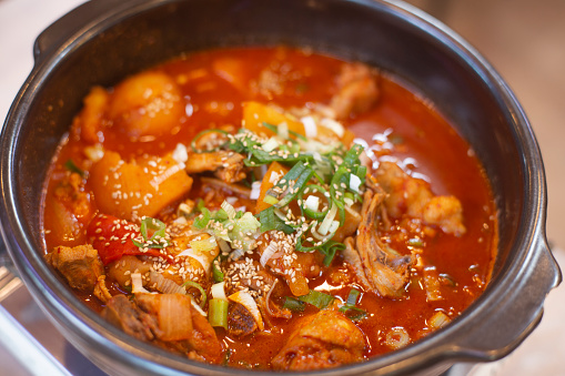 Delicious Braised Spicy Chicken in a hot pot