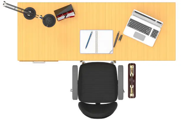 Photo of Office desk text space -3D illustration