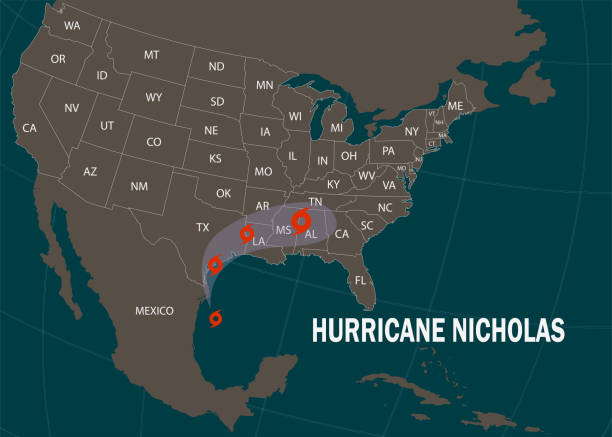 istock Hurricane Nicholas moves into the USA. World map. Vector illustration. EPS 10 1340199599