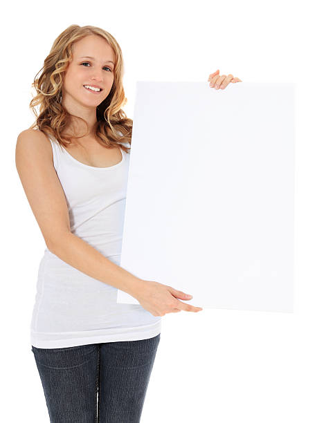 istock Girl holding blank white sign 134020219