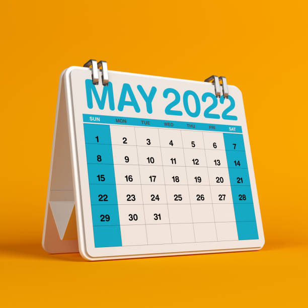 istock Blue-and white-colored 2022 desk calendar. 1340203829