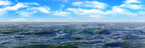 istock Ocean natural background, horizontal panorama with blue sky and cumulus clouds 1340207783