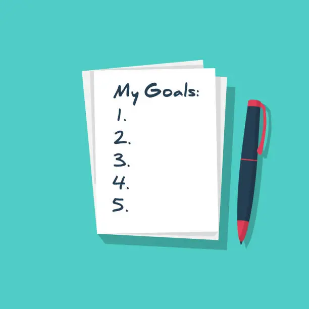 Vector illustration of My goals. Notebook writes goals. Personal planning