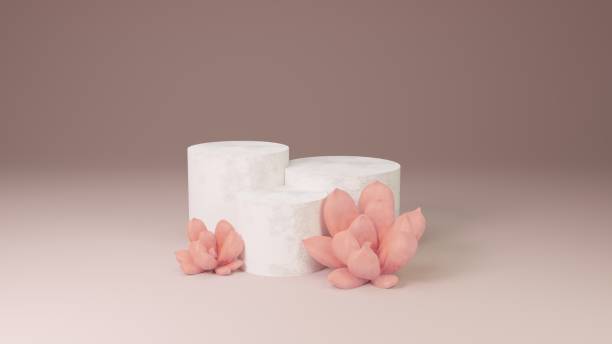 istock Abstract minimal scene with concrete podiums on pink background 1340209840