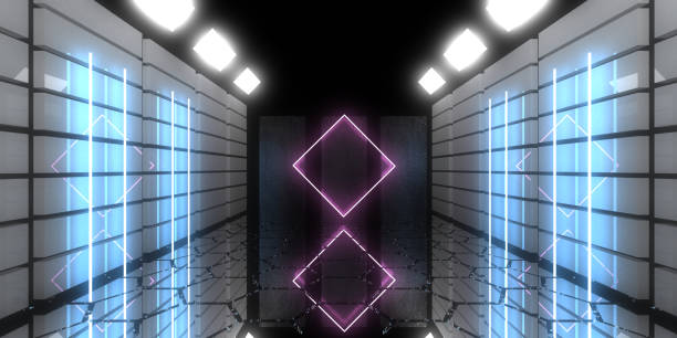istock 3D abstract background with neon lights. neon tunnel  .space construction . .3d illustration 1340212614