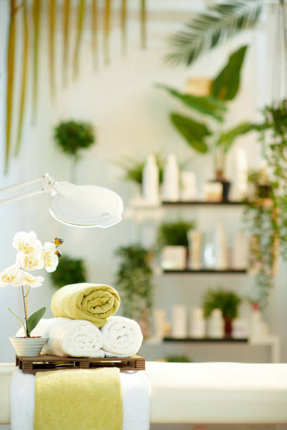 istock towels and massage table in modern beauty salon 1340212647