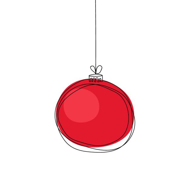 winter-doodle. einfache moderne rote weihnachtskugel für urlaub, frohe weihnachten und frohe neujahr grußkarte, partydekoration, vorlage.  vektor handgezeichnet isoliert. christbaumschmuck - weihnachtskugeln stock-grafiken, -clipart, -cartoons und -symbole