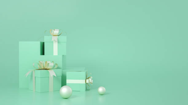 istock Gift boxes on display booths for 3D rendered green scenes 1340214086