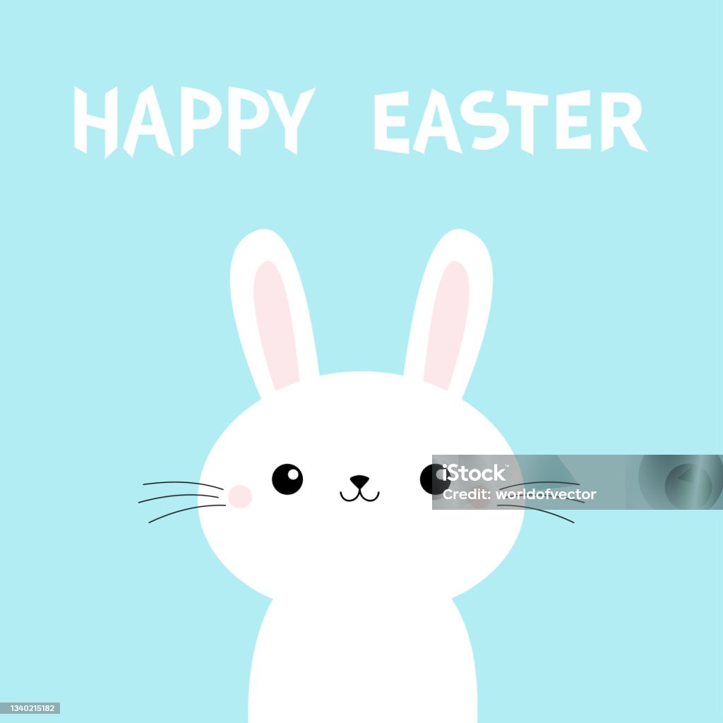 Happy Easter Cute Bunny Rabbit Face Head Cartoon Kawaii Funny Smiling Baby  Character Long Ears Farm Animal Collection Spring Greeting Card Flat Design  Blue Background Isolated Stock Illustration - Download Image Now -