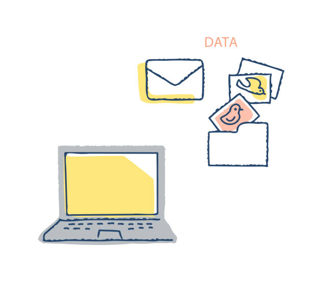 ilustrações de stock, clip art, desenhos animados e ícones de laptop, photo data and email - white background isolated on white e mail envelope