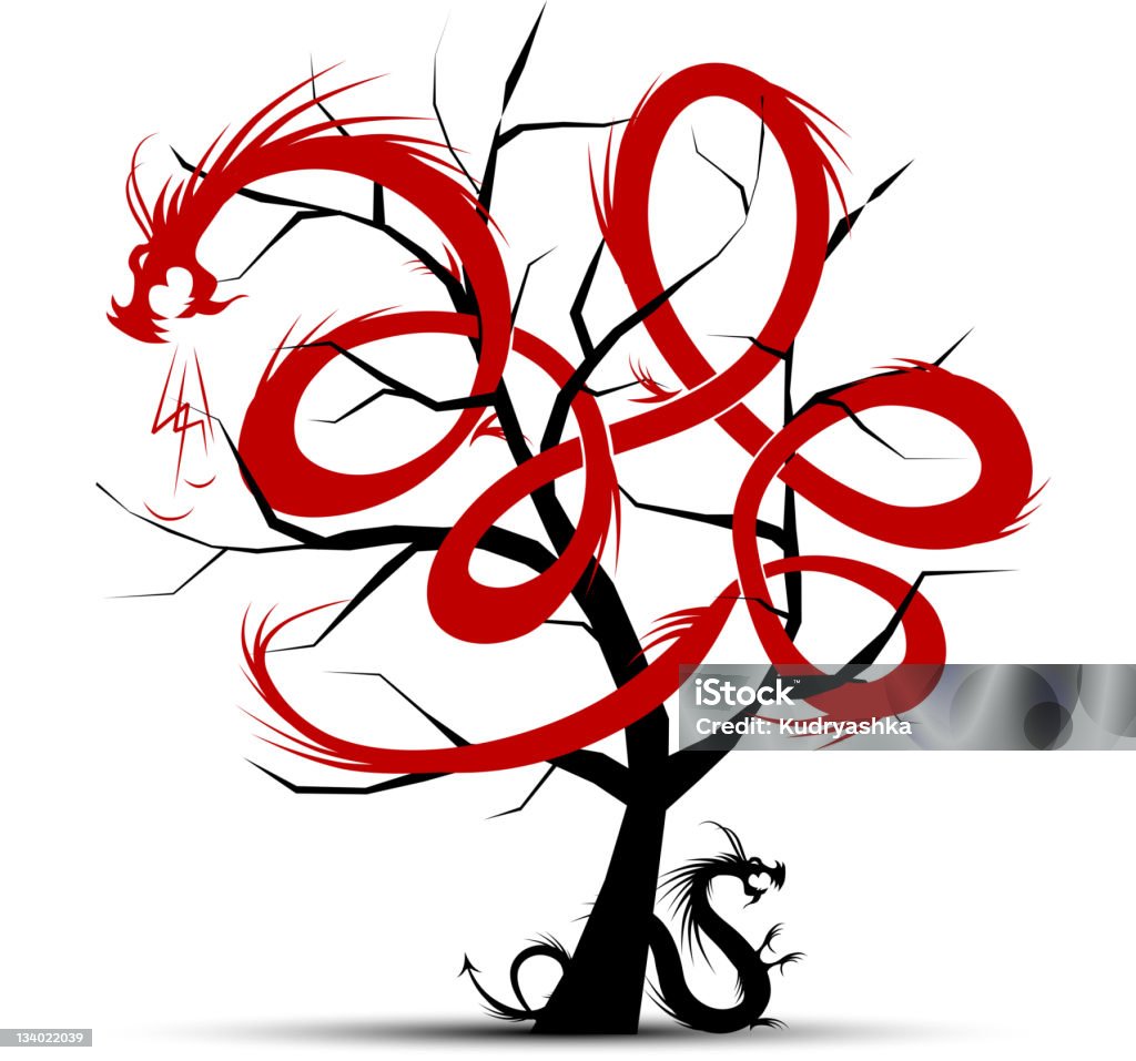 Искусство дерево с драконов для вашего дизайна - Векторная графика Без людей роялти-фри